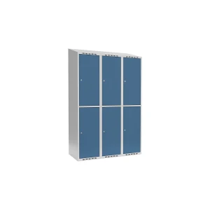 Doppelstock-Spind Fydor, 3 Abteile, lichtgrau / brillantblau, B 1200 mm, 3 Abteile, schräge Dachform, Zylinderschloss kaiserkraft