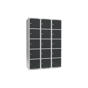 5er-Schließfachschrank Fydor, 3 Abteile, lichtgrau / anthrazit, B 1200 mm, 3 Abteile, flache Dachform, Vorhängeschloss kaiserkraft