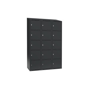 5er-Schließfachschrank Fydor, 3 Abteile, anthrazit, B 1200 mm, 3 Abteile, schräge Dachform, Vorhängeschloss kaiserkraft