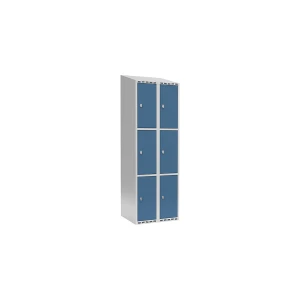 3er-Schließfachschrank Fydor, 2 Abteile, lichtgrau / brillantblau, B 600 mm, 2 Abteile, schräge Dachform, Vorhängeschloss kaiserkraft