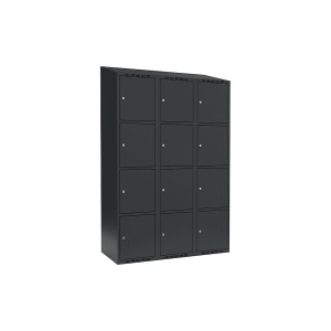 4er-Schließfachschrank Fydor, 3 Abteile, anthrazit, B 1200 mm, 3 Abteile, schräge Dachform, Zylinderschloss kaiserkraft