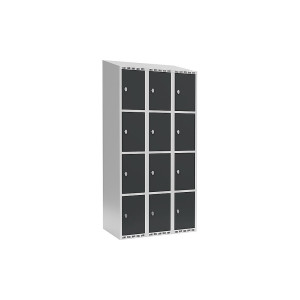 4er-Schließfachschrank Fydor, 3 Abteile, lichtgrau / anthrazit, B 900 mm, 3 Abteile, schräge Dachform, Vorhängeschloss kaiserkraft