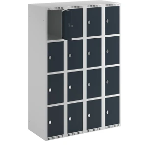 4er-Schließfachschrank Fydor, 4 Abteile, lichtgrau / anthrazit, B 1200 mm, 4 Abteile, flache Dachform, Vorhängeschloss kaiserkraft