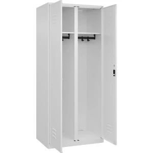 C+P Schwarz-Weiß-Spind Classic PLUS, Trennwand mittig, 1 Abteil, verkehrsweiß, HxB 1850 x 800 mm, mit Bodengleitern, Zylinderschloss
