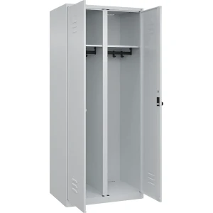 C+P Schwarz-Weiß-Spind Classic PLUS, Trennwand mittig, 1 Abteil, lichtgrau, HxB 1850 x 800 mm, mit Bodengleitern, Drehriegel