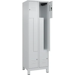 C+P Z-Spind Classic PLUS, 2 Abteile, lichtgrau, B 600 mm, mit Füßen, Zylinderschloss