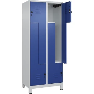C+P Z-Spind Classic PLUS, 2 Abteile, lichtgrau / enzianblau, B 800 mm, mit Füßen, Drehriegel