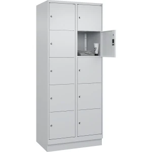 C+P 5er-Schließfachschrank Classic PLUS, 2 Abteile, lichtgrau, B 800 mm, 10 Fächer, mit Bodensockel