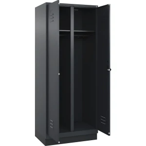 C+P Schwarz-Weiß-Spind Classic PLUS, Trennwand mittig, 1 Abteil, grau, HxB 1950 x 800 mm, mit Bodensockel, Drehriegel