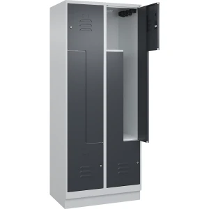 C+P Z-Spind Classic PLUS, 2 Abteile, lichtgrau / grau, B 800 mm, mit Bodensockel, Zylinderschloss