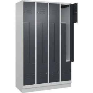 C+P Z-Spind Classic PLUS, 4 Abteile, lichtgrau / grau, B 1200 mm, mit Bodensockel, Zylinderschloss
