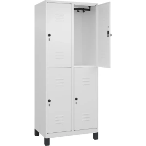 C+P Doppelstock-Spind Classic PLUS, 2 Abteile, verkehrsweiß, HxB 1950 x 800 mm, mit Füßen, Drehriegel