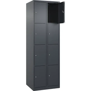 4er-Schließfachschrank Evolo PLUS, 2 Abteile, grau, B 600 mm, 8 Fächer, mit Bodengleitern, Zylinderschloss kaiserkraft