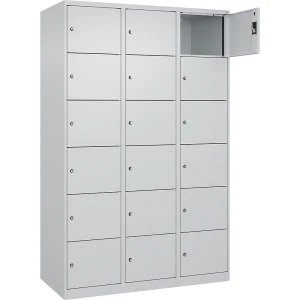 6er-Schließfachschrank Evolo PLUS, 3 Abteile, lichtgrau, B 1200 mm, 18 Fächer, mit Bodengleitern, Zylinderschloss kaiserkraft