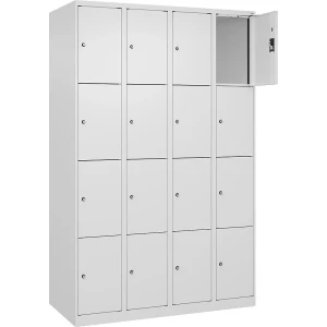 4er-Schließfachschrank Evolo PLUS, 4 Abteile, weiß, B 1200 mm, 16 Fächer, mit Bodengleitern, Zylinderschloss kaiserkraft