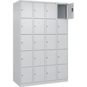 5er-Schließfachschrank Evolo PLUS, 4 Abteile, lichtgrau, B 1200 mm, 20 Fächer, mit Bodengleitern, Zylinderschloss kaiserkraft