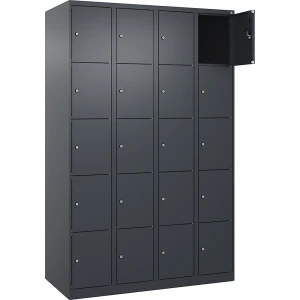 5er-Schließfachschrank Evolo PLUS, 4 Abteile, grau, B 1200 mm, 20 Fächer, mit Bodengleitern, Zylinderschloss kaiserkraft