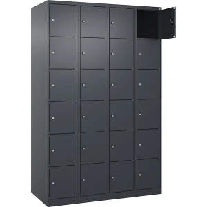 6er-Schließfachschrank Evolo PLUS, 4 Abteile, grau, B 1200 mm, 24 Fächer, mit Bodengleitern, Zylinderschloss kaiserkraft