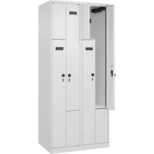 Z-Spind Evolo PLUS, 2 Abteile, weiß, B 800 mm, 4 Fächer, mit Bodengleitern, Sicherheits-Drehriegel kaiserkraft