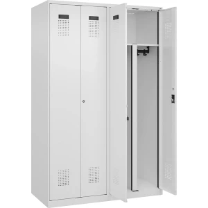 Schwarz-Weiß-Spind Evolo PLUS, 2 Abteile, verkürzte Trennwand mittig, weiß, B 1200 mm, mit Bodengleitern, Zylinderschloss kaiserkraft