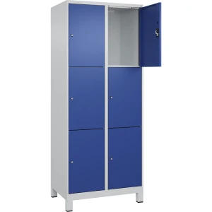 3er-Schließfachschrank Evolo PLUS, 2 Abteile, lichtgrau / enzianblau, B 800 mm, 6 Fächer, mit breiten Füßen, Zylinderschloss kaiserkraft
