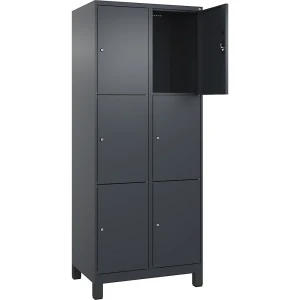 3er-Schließfachschrank Evolo PLUS, 2 Abteile, grau, B 800 mm, 6 Fächer, mit breiten Füßen, Zylinderschloss kaiserkraft