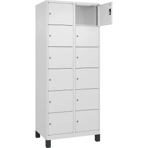 6er-Schließfachschrank Evolo PLUS, 2 Abteile, weiß, B 800 mm, 12 Fächer, mit breiten Füßen, Zylinderschloss kaiserkraft