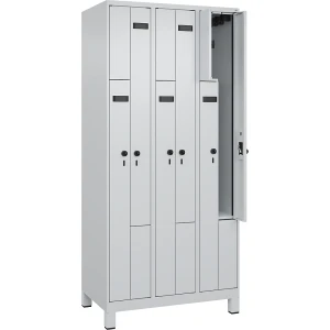 Z-Spind Evolo PLUS, 3 Abteile, lichtgrau, B 900 mm, 6 Fächer, mit breiten Füßen, Sicherheits-Drehriegel kaiserkraft
