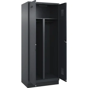 Schwarz-Weiß-Spind Evolo PLUS, 1 Abteil, verkürzte Trennwand mittig, grau, B 800 mm, mit Bodensockel, Zylinderschloss kaiserkraft