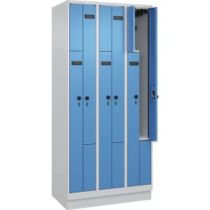 Z-Spind Evolo PLUS, 3 Abteile, lichtgrau / lichtblau, B 900 mm, 6 Fächer, mit Bodensockel, Sicherheits-Drehriegel kaiserkraft