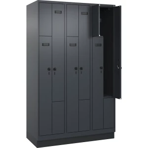 Z-Spind Evolo PLUS, 3 Abteile, grau, B 1200 mm, 6 Fächer, mit Bodensockel, Sicherheits-Drehriegel kaiserkraft