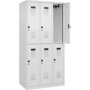C+P Doppelstock-Spind Evolo PLUS, 3 Abteile, verkehrsweiß, B 900 mm, mit Bodengleitern, Drehriegel