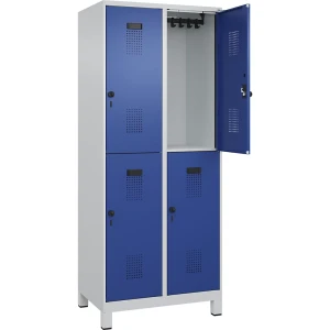 C+P Doppelstock-Spind Evolo PLUS, 2 Abteile, lichtgrau / enzianblau, B 800 mm, mit breiten Füßen, Drehriegel