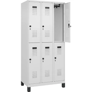 C+P Doppelstock-Spind Evolo PLUS, 3 Abteile, verkehrsweiß, B 900 mm, mit breiten Füßen, Drehriegel
