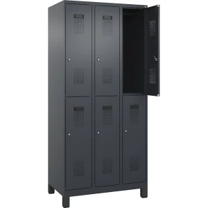 C+P Doppelstock-Spind Evolo PLUS, 3 Abteile, grau, B 900 mm, mit breiten Füßen, Zylinderschloss