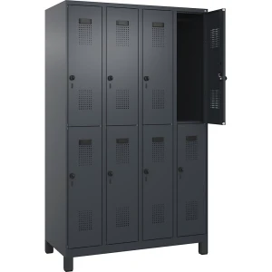 C+P Doppelstock-Spind Evolo PLUS, 4 Abteile, grau, B 1200 mm, mit breiten Füßen, Drehriegel