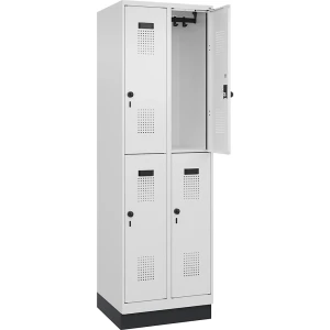 C+P Doppelstock-Spind Evolo PLUS, 2 Abteile, verkehrsweiß, B 600 mm, mit Bodensockel, Drehriegel