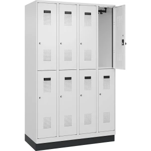 C+P Doppelstock-Spind Evolo PLUS, 4 Abteile, verkehrsweiß, B 1200 mm, mit Bodensockel, Zylinderschloss