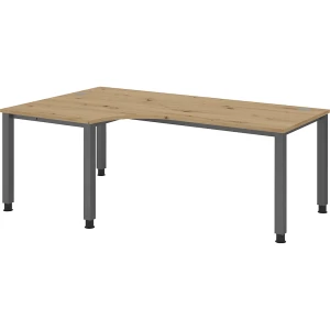 eurokraft pro RENATUS - Schreibtisch, Winkeltisch, Breite 2000 mm, graphit / Asteiche