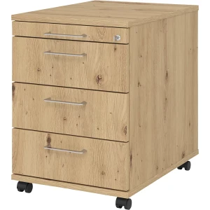 eurokraft pro Bloco de gavetas móvel , 1 gaveta para utensílios, 3 gavetas para materiais, profundidade 580 mm, carvalho com nós, Bloco de gavetas