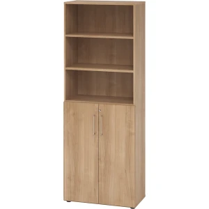 eurokraft pro Büroregalschrank, 5 Fachböden, 6 Ordnerhöhen, davon 3 offen, Nussbaum