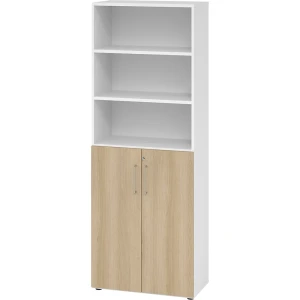 eurokraft pro Büroregalschrank, 5 Fachböden, 6 Ordnerhöhen, davon 3 offen, weiß / Eiche