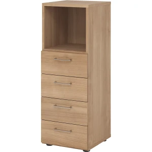 eurokraft pro RENATUS - Regalschrank, 1 Fach offen / 4 Schubladen, Nussbaum