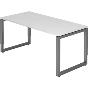eurokraft pro Schreibtisch mit Gestell aus Vierkant-Stahlrohr, Höhe 650 - 850 mm, BxT 1600 x 800 mm, weiß / graphit