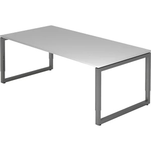 eurokraft pro Schreibtisch mit Gestell aus Vierkant-Stahlrohr, Höhe 650 - 850 mm, BxT 2000 x 1000 mm, lichtgrau / graphit