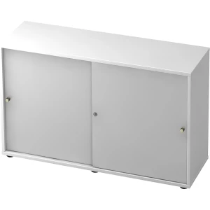 eurokraft pro Schiebetürenschrank, 1 Fachboden, Mitteltrennwand, weiß / alusilber