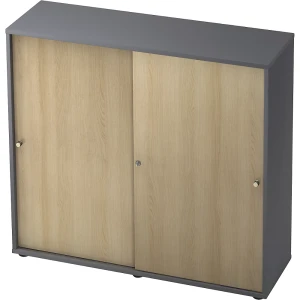 eurokraft pro Schiebetürenschrank, 2 Fachböden, Mitteltrennwand, graphit / Eiche