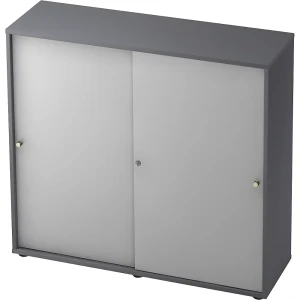 eurokraft pro Schiebetürenschrank, 2 Fachböden, Mitteltrennwand, graphit / lichtgrau