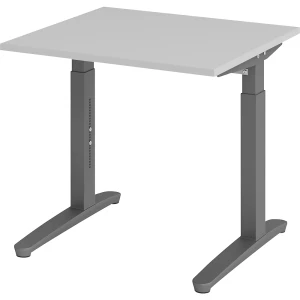 eurokraft pro ANNY - Schreibtisch mit C-Fußgestell, höhenverstellbar 650 - 850 mm, Breite 800 mm, lichtgrau / graphit