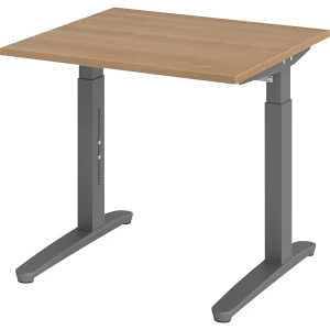 eurokraft pro ANNY - Schreibtisch mit C-Fußgestell, höhenverstellbar 650 - 850 mm, Breite 800 mm, Nussbaum-Dekor / graphit